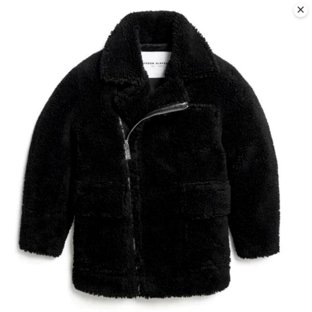 Brandon Blackwood Hata Moto Shearling Jacket in Black